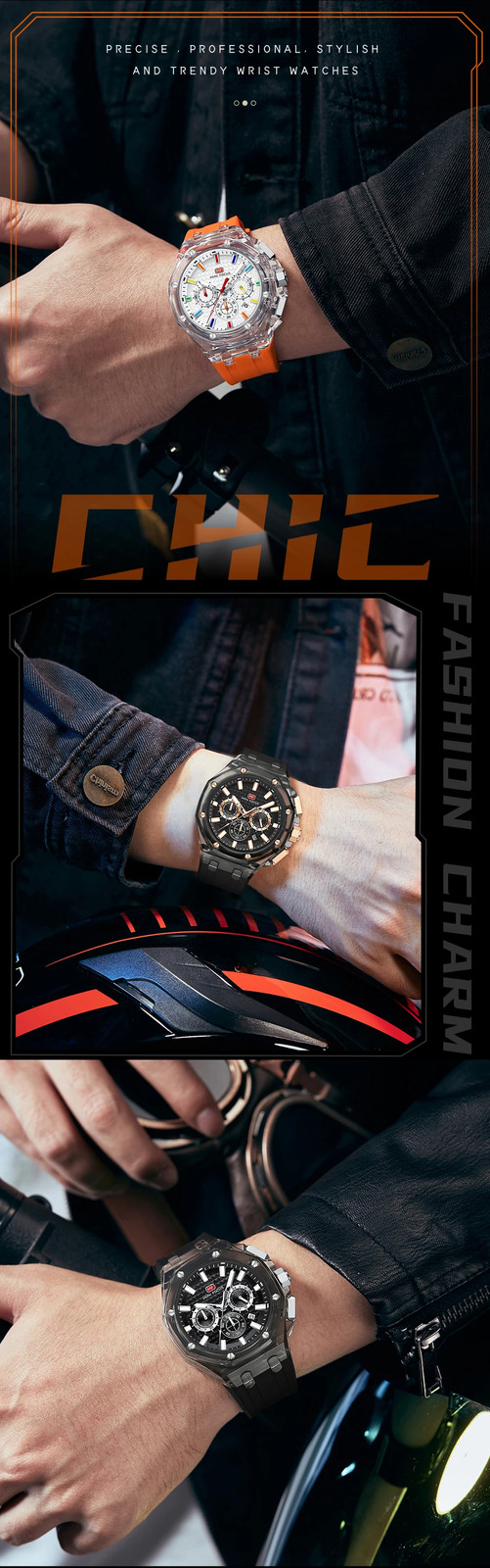 Multifunctional Men’s Transparent Case Quartz Watch Waterproof Luminous 0616G