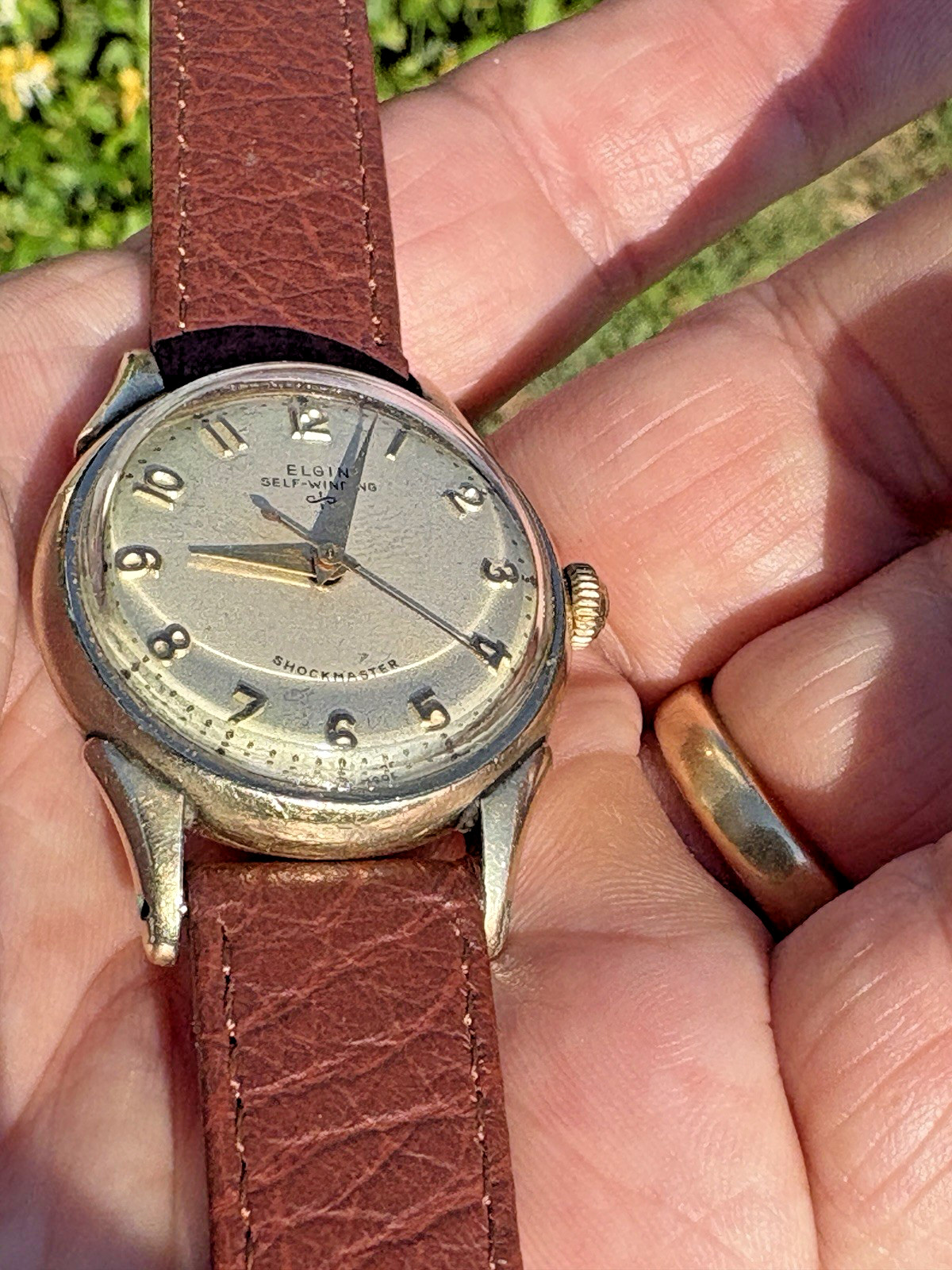 Vintage Elgin Shockmaster Self-Winding 17J 10K RGP Swiss Watch Runs New Crystal