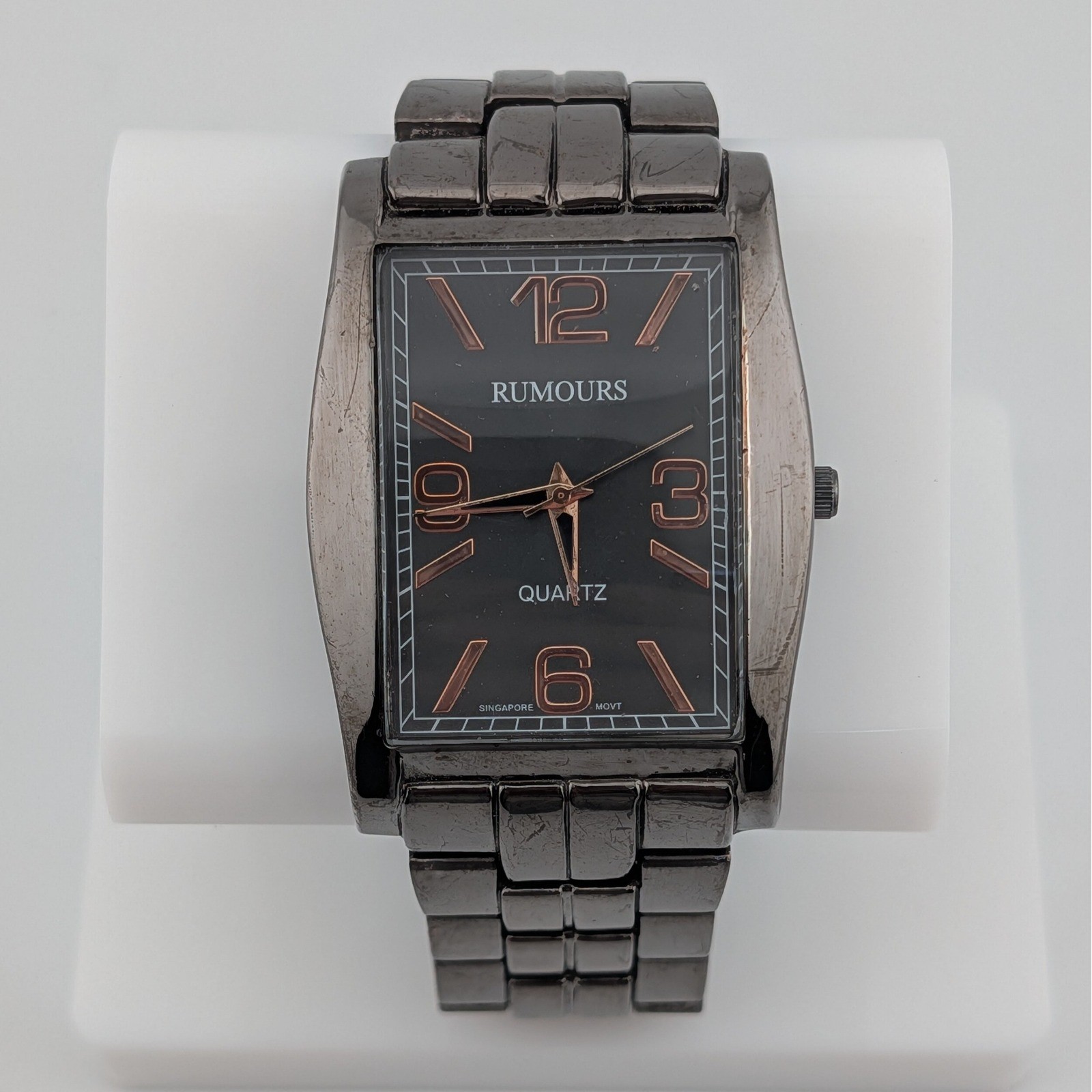 Rumours Gunmetal Dark Brown Rectangular Quartz Rose Gold Accents Watch