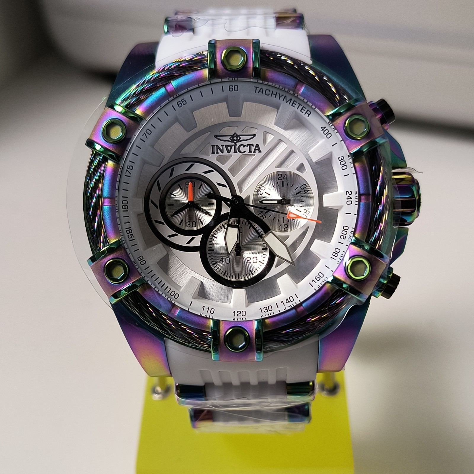 Invicta Bolt Girdex Iridescent White Silicone Band 52 MM Chronograph