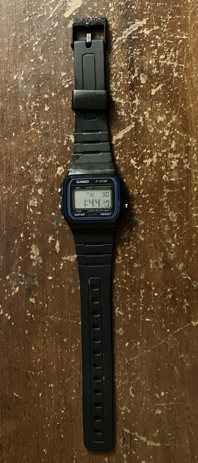 Casio F-91W Watch Men 34mm Digital Black Tone Alarm Chrono 593 New Battery