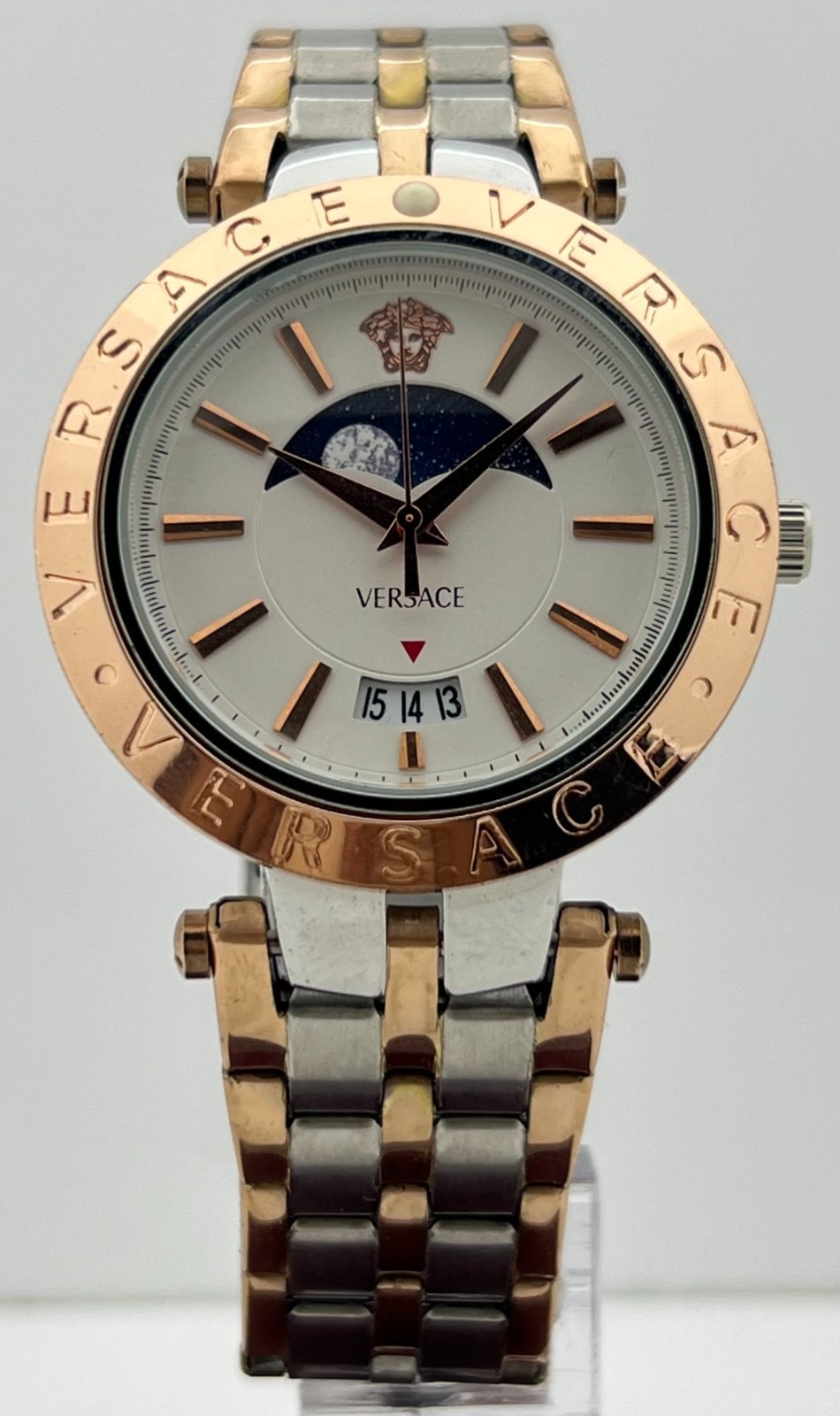 Premium Men’s Versace MoonPhase White Dial Date Rotating Bezel Wristwatch