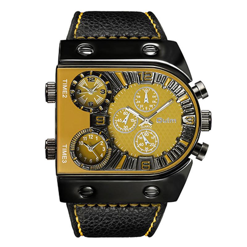 OULM Casual Men’s Multiple Time Zone Military Quartz Wrist Watches Leather Strap