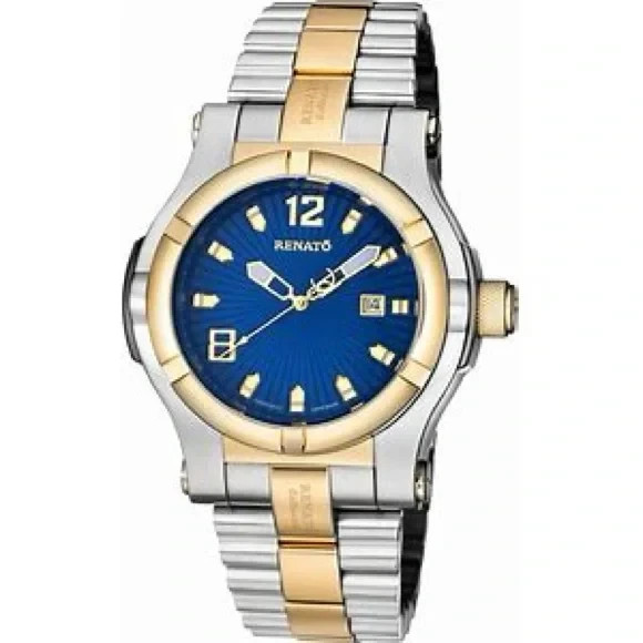 RENATO T-REX SWISS HAND MADE TIMEPIECE ETA2824 AUTO TWO TONE 18KT* GOLD SAPPHIRE