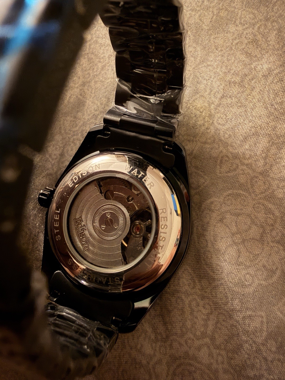 Edison Automatic Skeleton Mechanical Black Stainless Bracelet 40-43mm