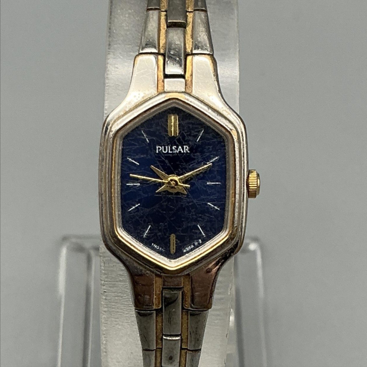 Pulsar Womens Watch 14mm Blue Dial Two Tone Bracelet 1N01-X097 New Battery 6.5″