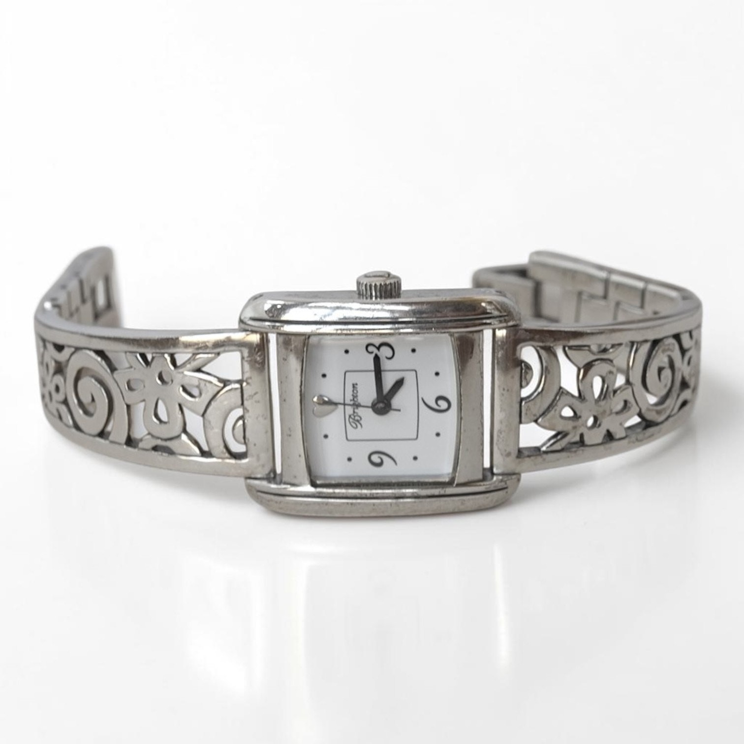 Brighton Amalfi Floral Cut-Out Watch Silver Plated Japan Quartz Fold Over Clasp