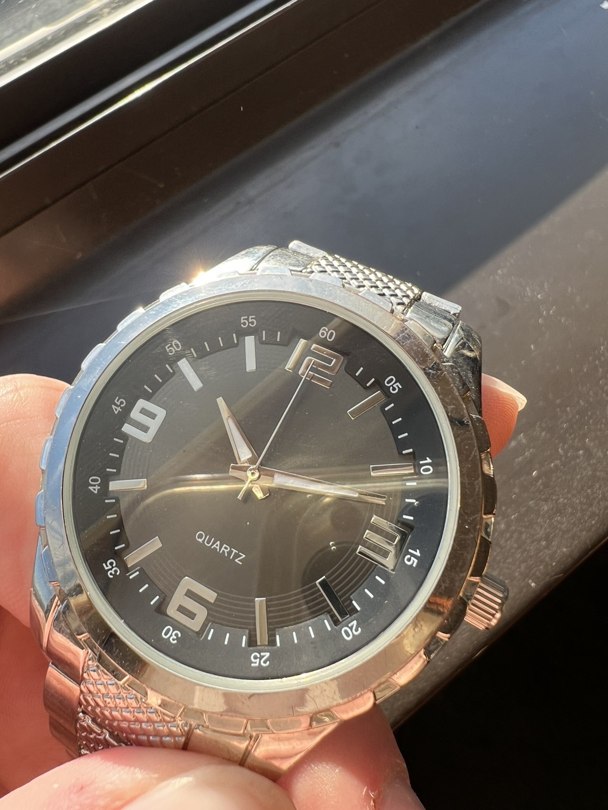 Accutime Precision Quartz Men’s Watch Black Dial Stainless Steel Bracelet