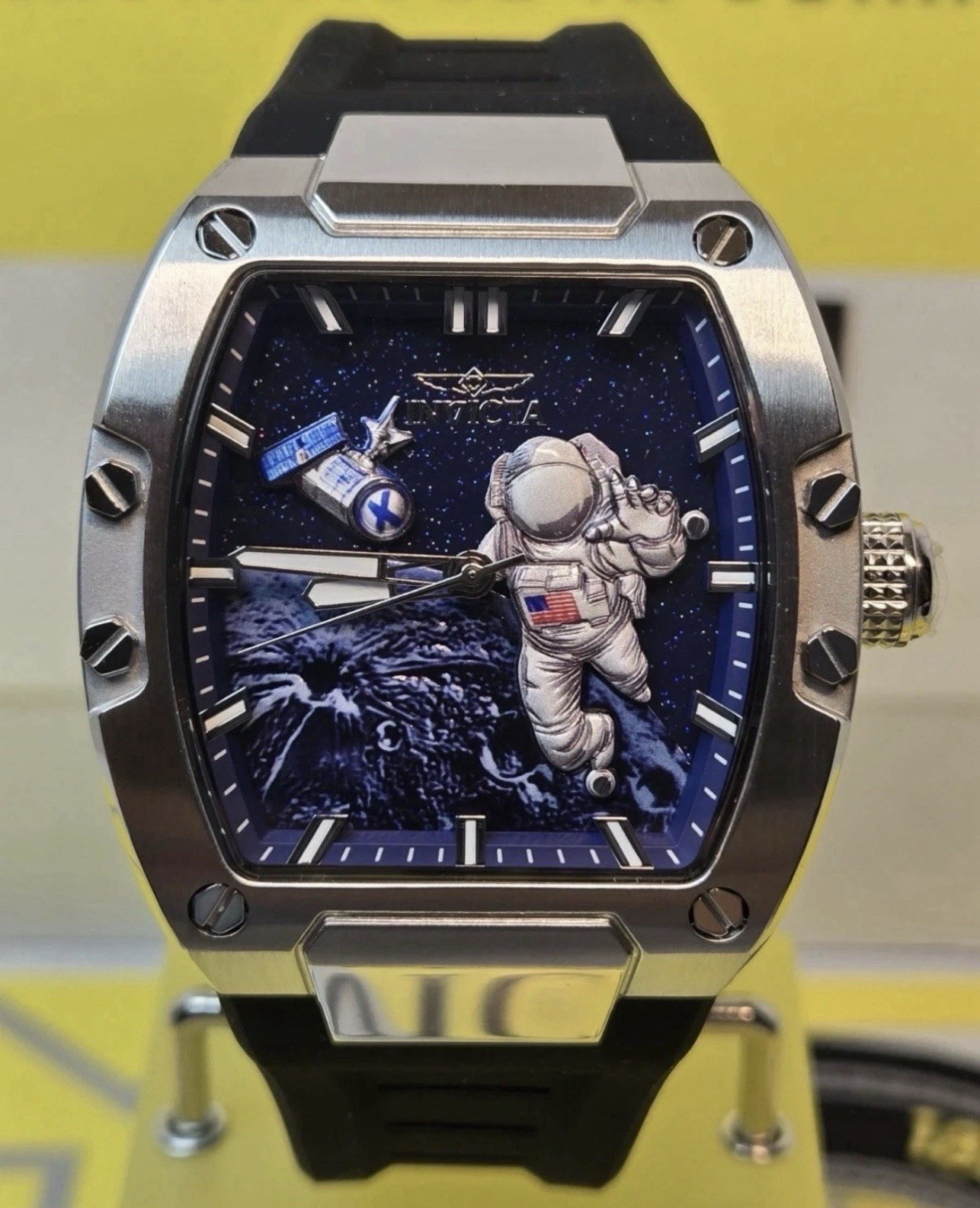 Invicta S1 Rally Moon Lander Artemis II 43mm Quartz Blue Dial Black Silicone Box
