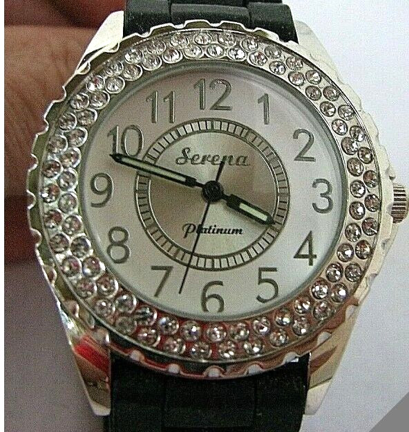 Serena Watch with battery powered Quartz movement and Rubber Bracelet.