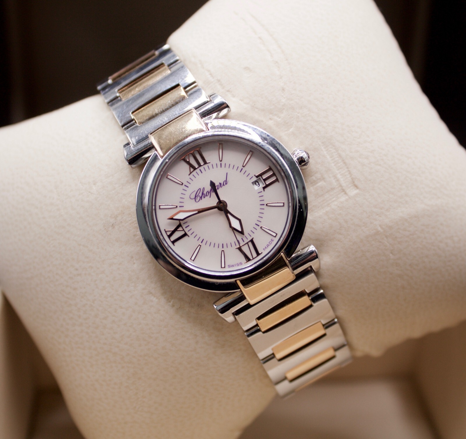 Chopard Imperiale 28mm White MOP Dial Quartz Two Tone Rose Gold Band