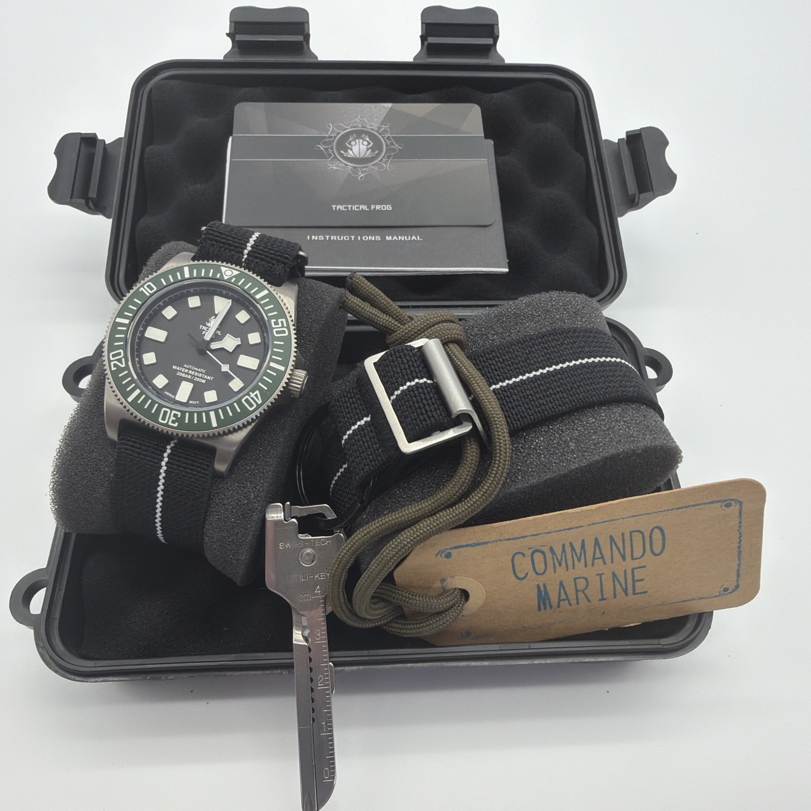 Tactical Frog Titanium NH35A Mechanical Watch Green Bezel Black Dial Fixed Lugs