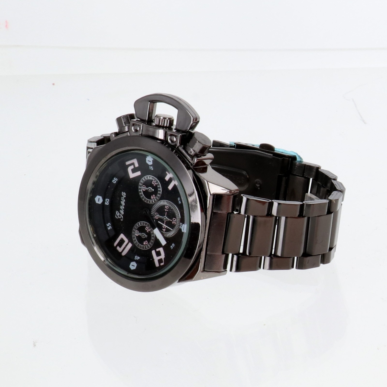 Geneva collection Men’s Oversize Watch & Crown Gun Finish Metal Band 61mm Wide