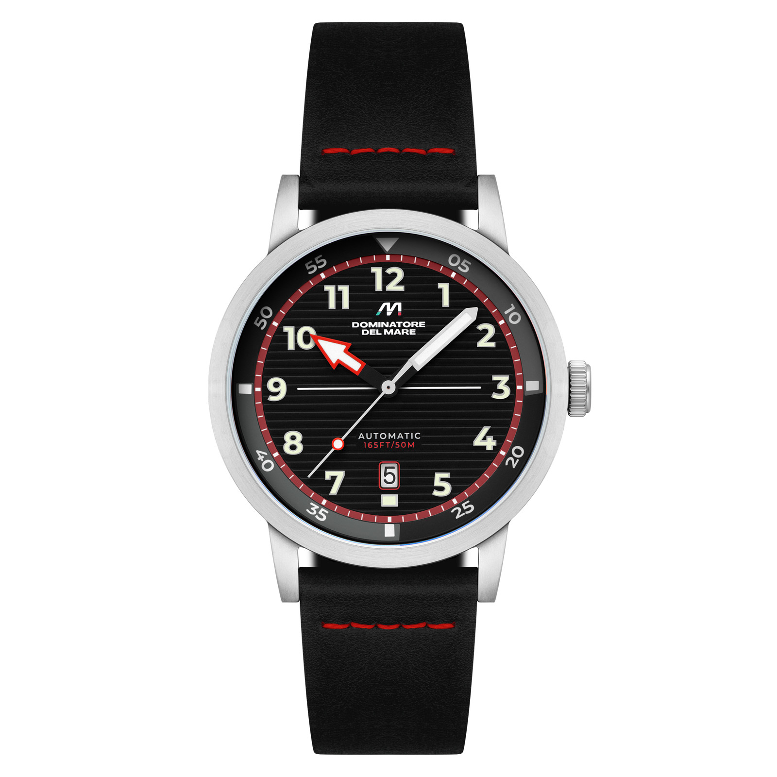 Camogli Automatic Black / Black & Red Leather | Black Dial Wristwatch DD-8025-06