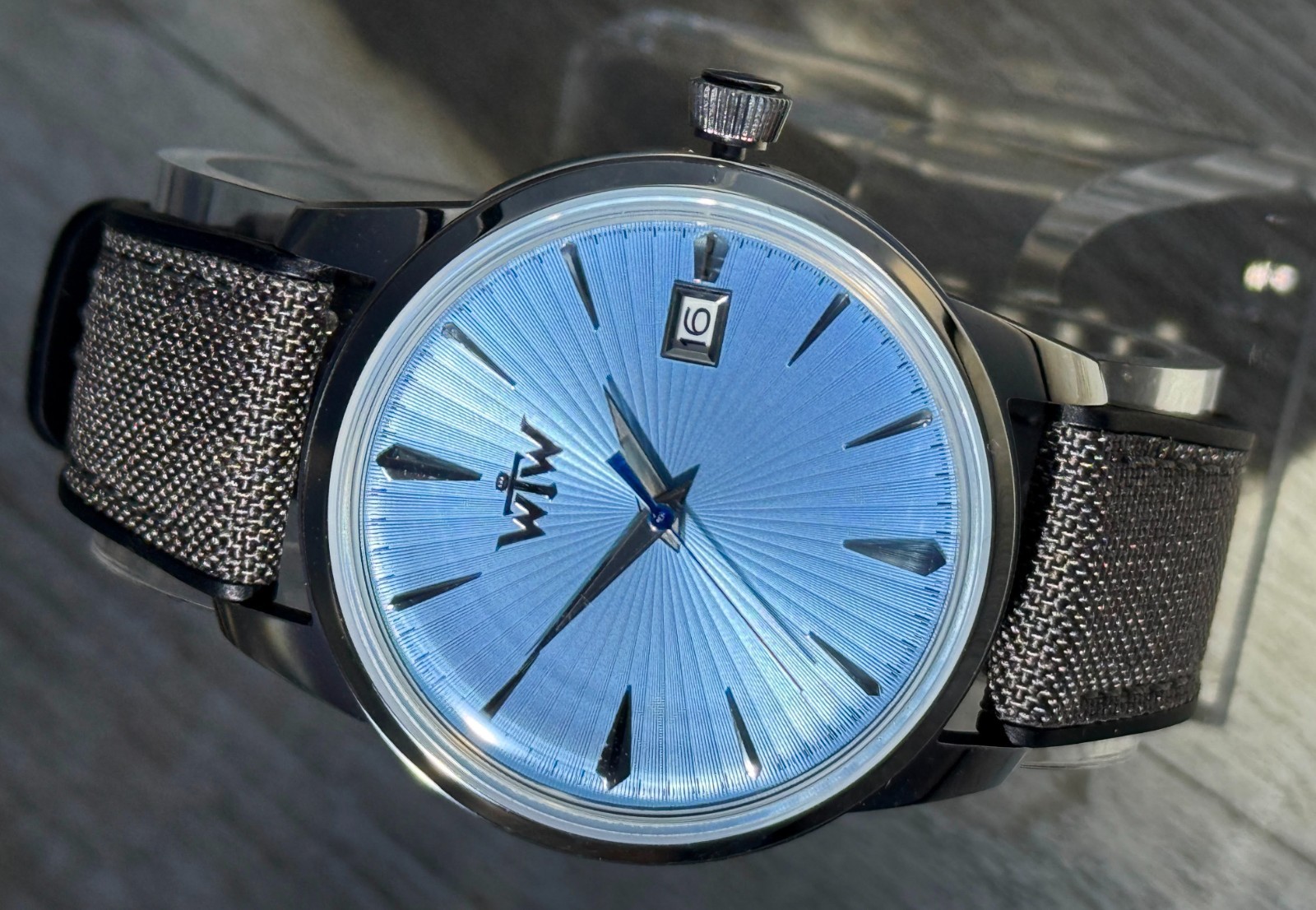 Ice Blue Dial Automatic Watch, Minimalist Watch, Hybrid Cordura Strap, NH35