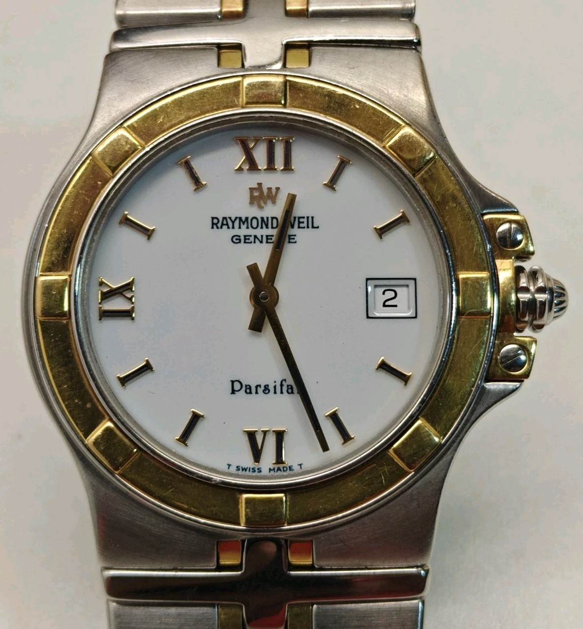 Raymond Weil Parsifal 9590 Men’s Watch Steel & 18Kt Gold White dial New Battery