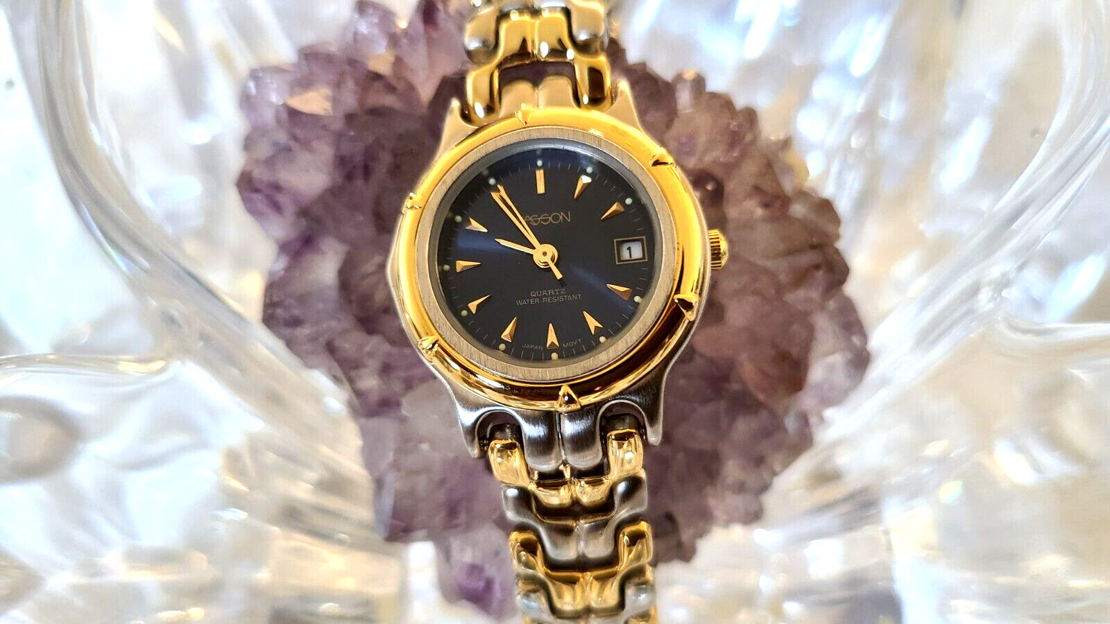 Sasson Two-Tone Bracelet Blue Dial Date Ladies Watch