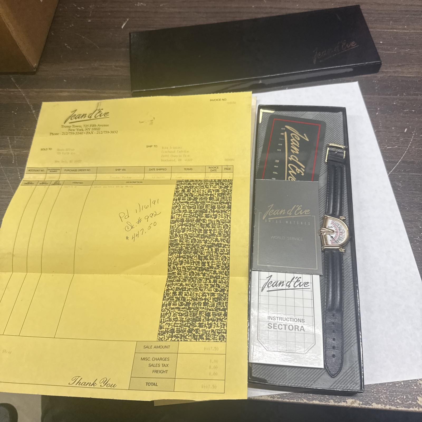 Jean d’Eve Sectora Retrograde Quartz Watch Gold Dial NEW WITH BOX AND PAPERS