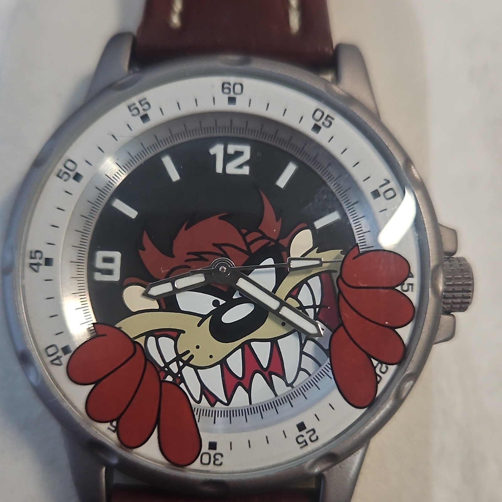 Warner Bros. Studio Store Taz Quartz Analog SS 32mm Brown Leather Watch