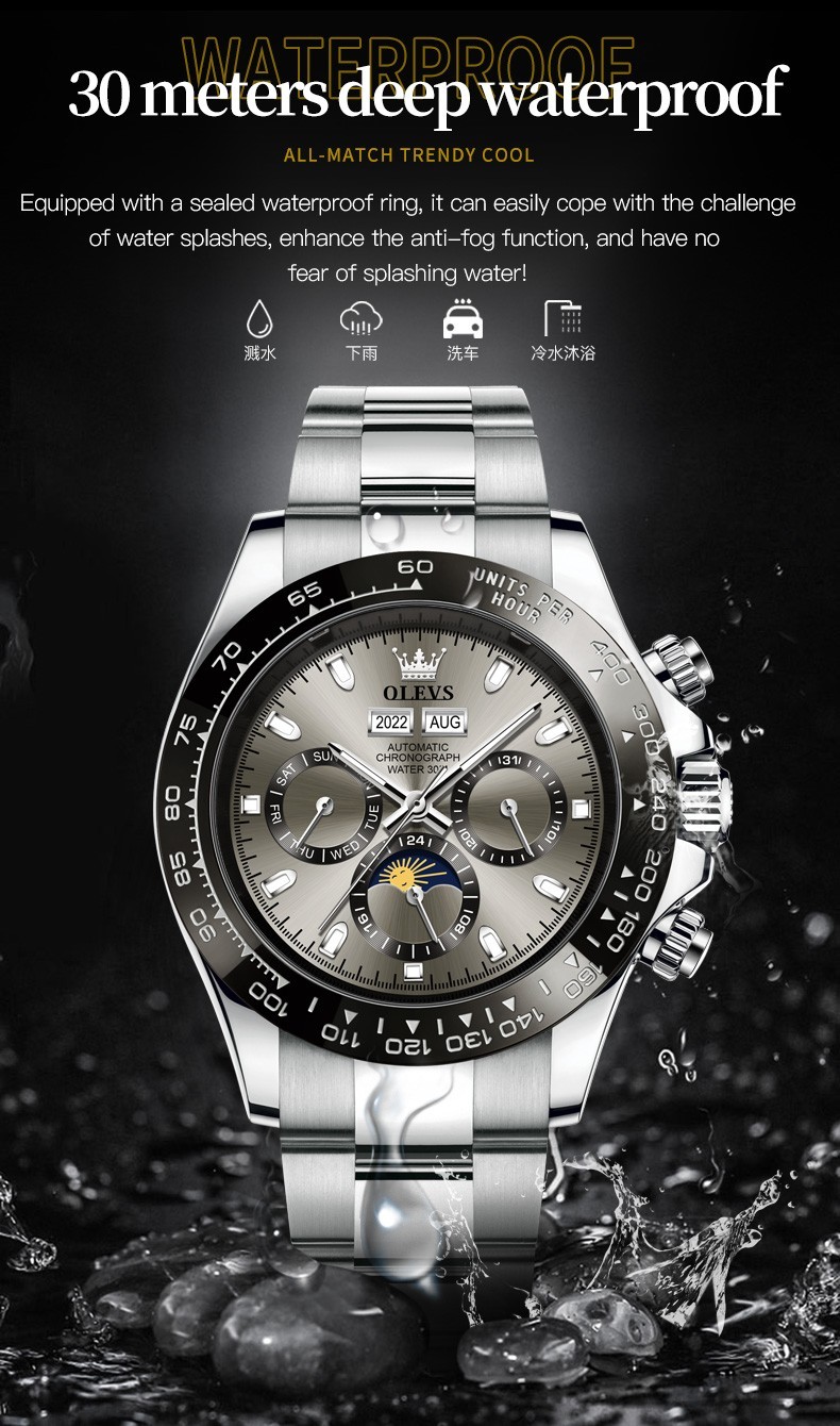 Automatic Mechanical Waterproof Watch Moon Phase Luxury Dial Men’s Men Strap