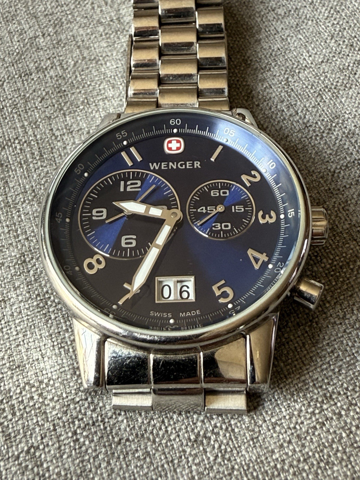 Wenger Men’s 74718 Commando Dual Time 2-Eye Blue Dial Steel Bracelet Watch
