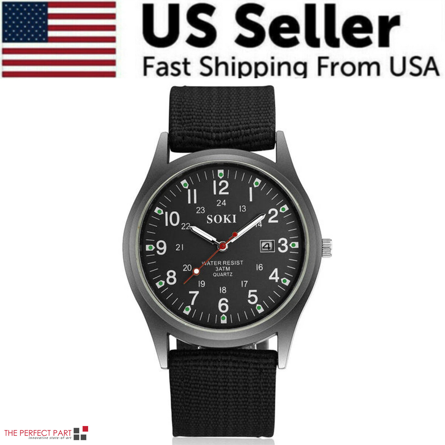 Men’s Military Army Luminous 24 Hours Dial Nylon Strap Date Quartz Wrist Watch