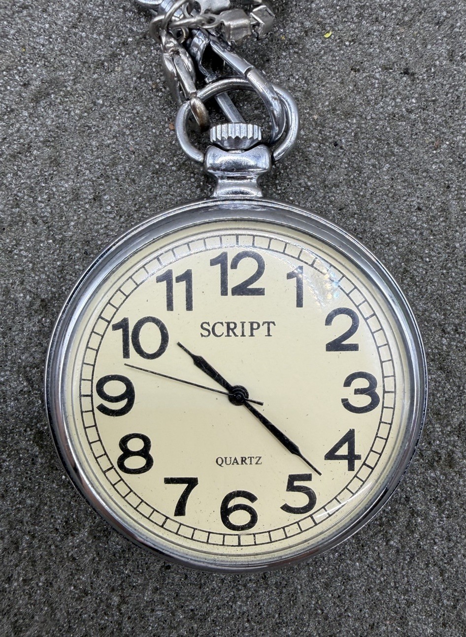 Vintage SCRIPT Quartz Open Face Pocket Watch