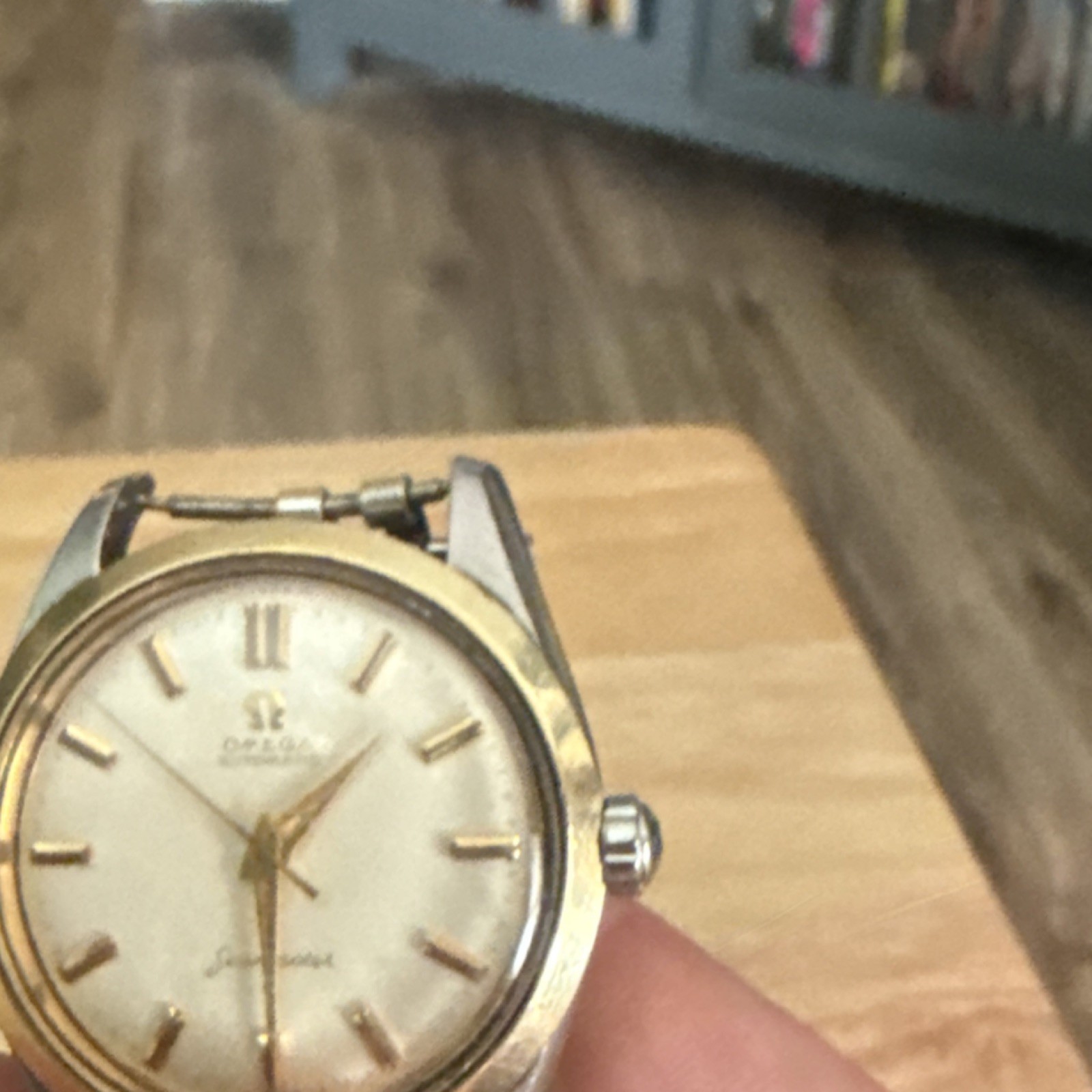 OMEGA Two-Tone Gold Silver Metal Analog Wristwatch White Dial Stick Indexes