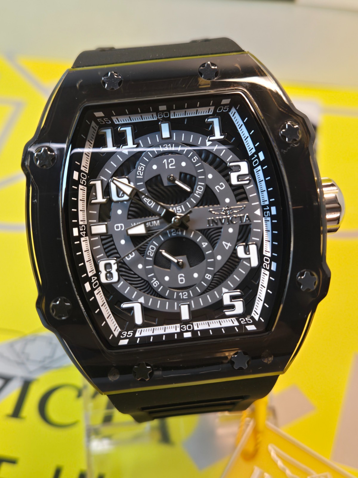 Invicta Racing Cyclone Podium Men’s Watch – 48.5mm, Black case /Black Dial New