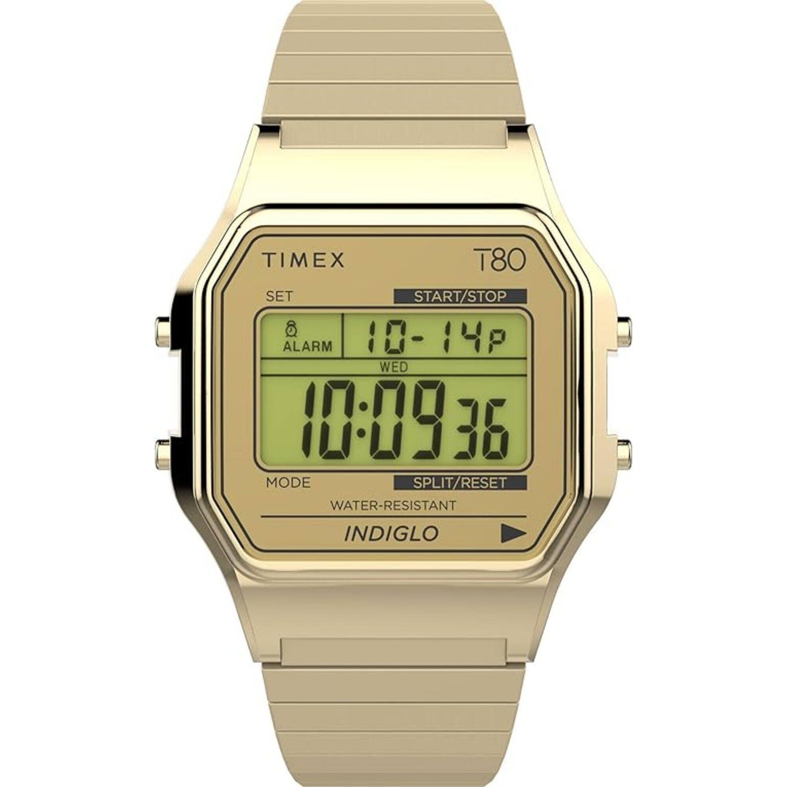 Timex Unisex Watch T80 Chronograph Digital Dial Yellow Gold Bracelet TW2W68100VQ