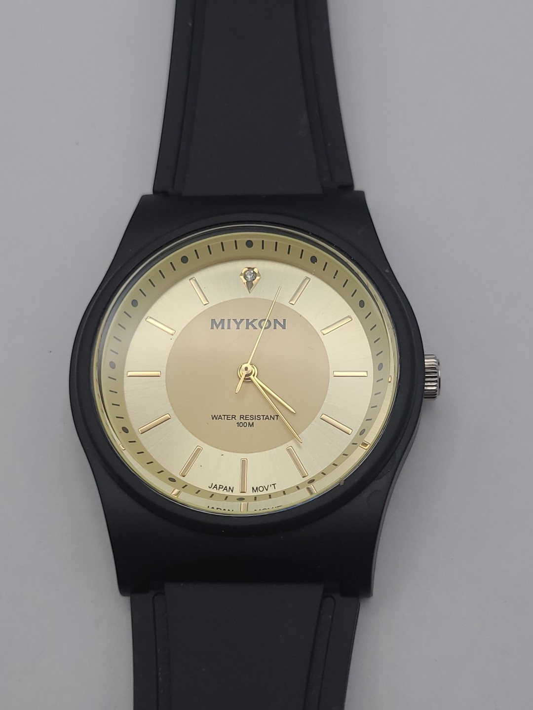 Miykon Mens Watch Black Plastic Case Resin Band New Battery Working