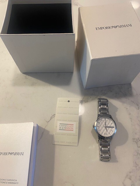 Armani Exchange Silver Quilted Dial Stainless Steel Ladies Watch AX5200