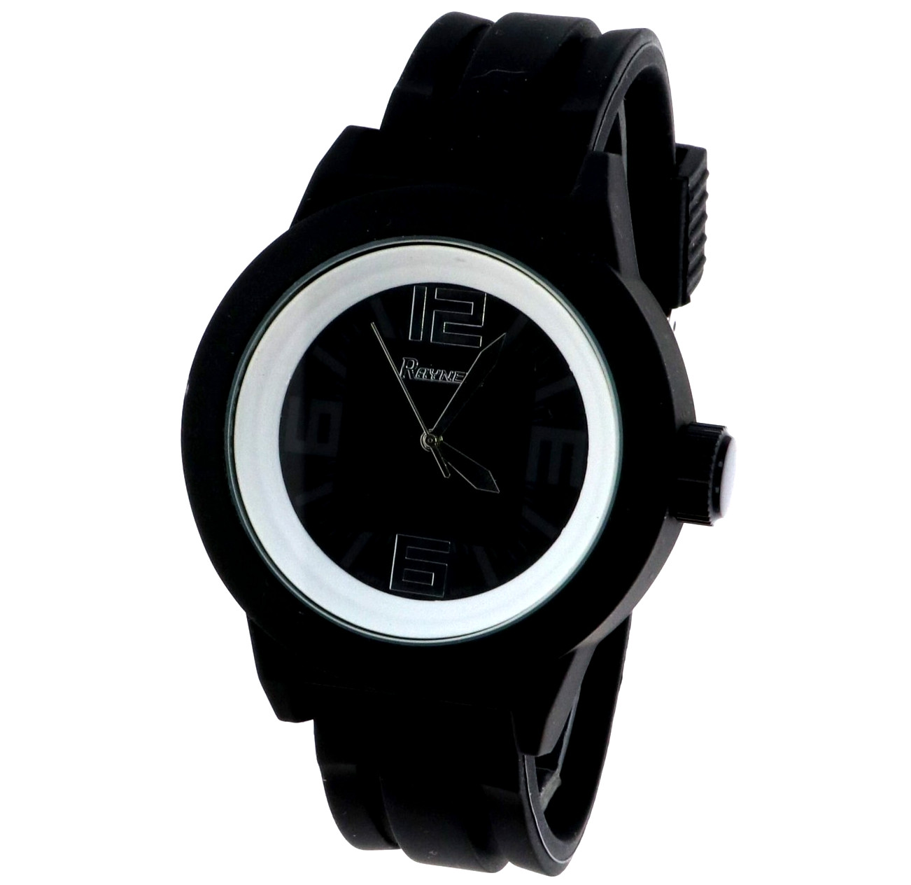 Men’s Raynell Designer Style Black Matt Finish Bezel Black Silicone Band 50mm
