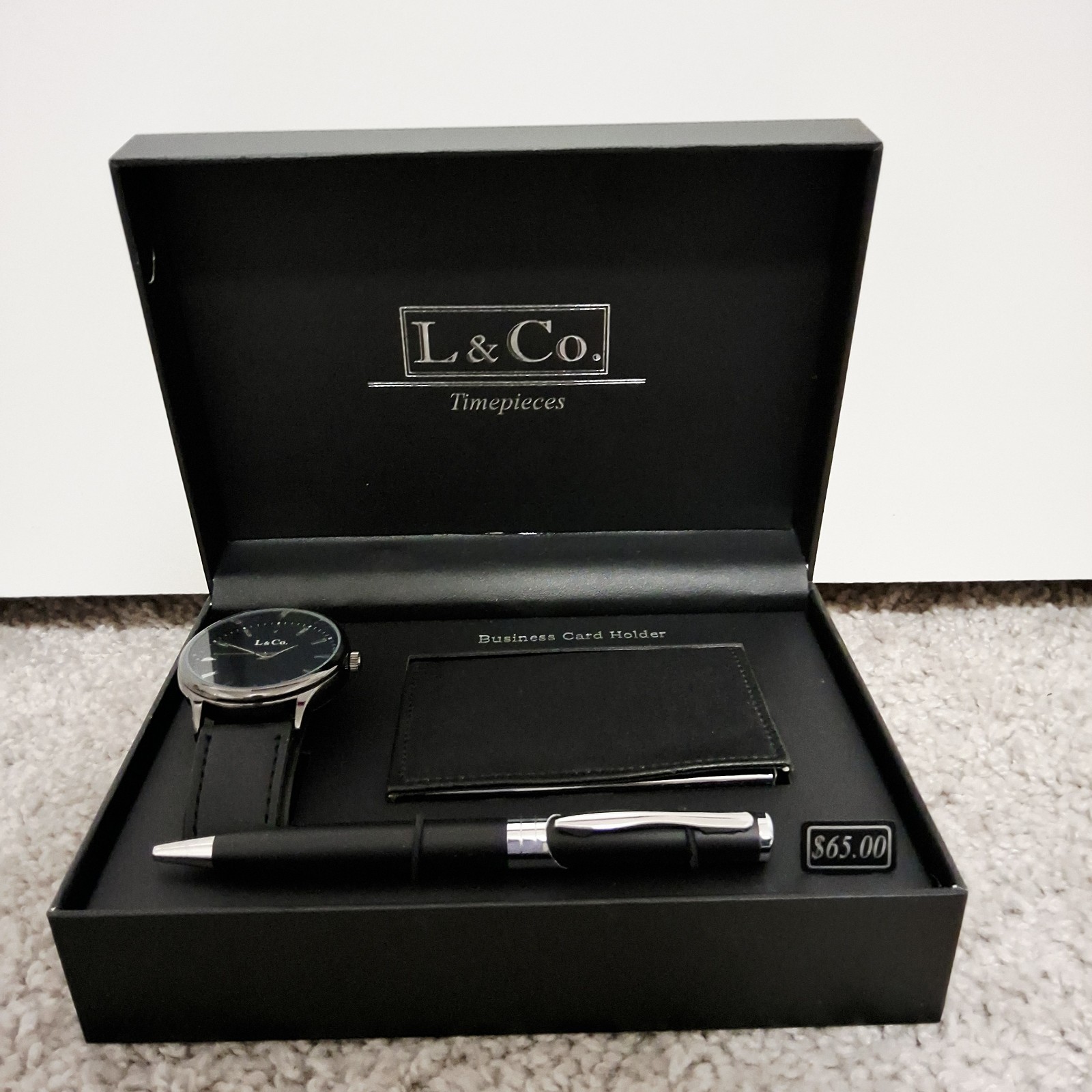 L & Co. Timepieces Men’s Gift Set Watch Pen Business Card Holder Brand New