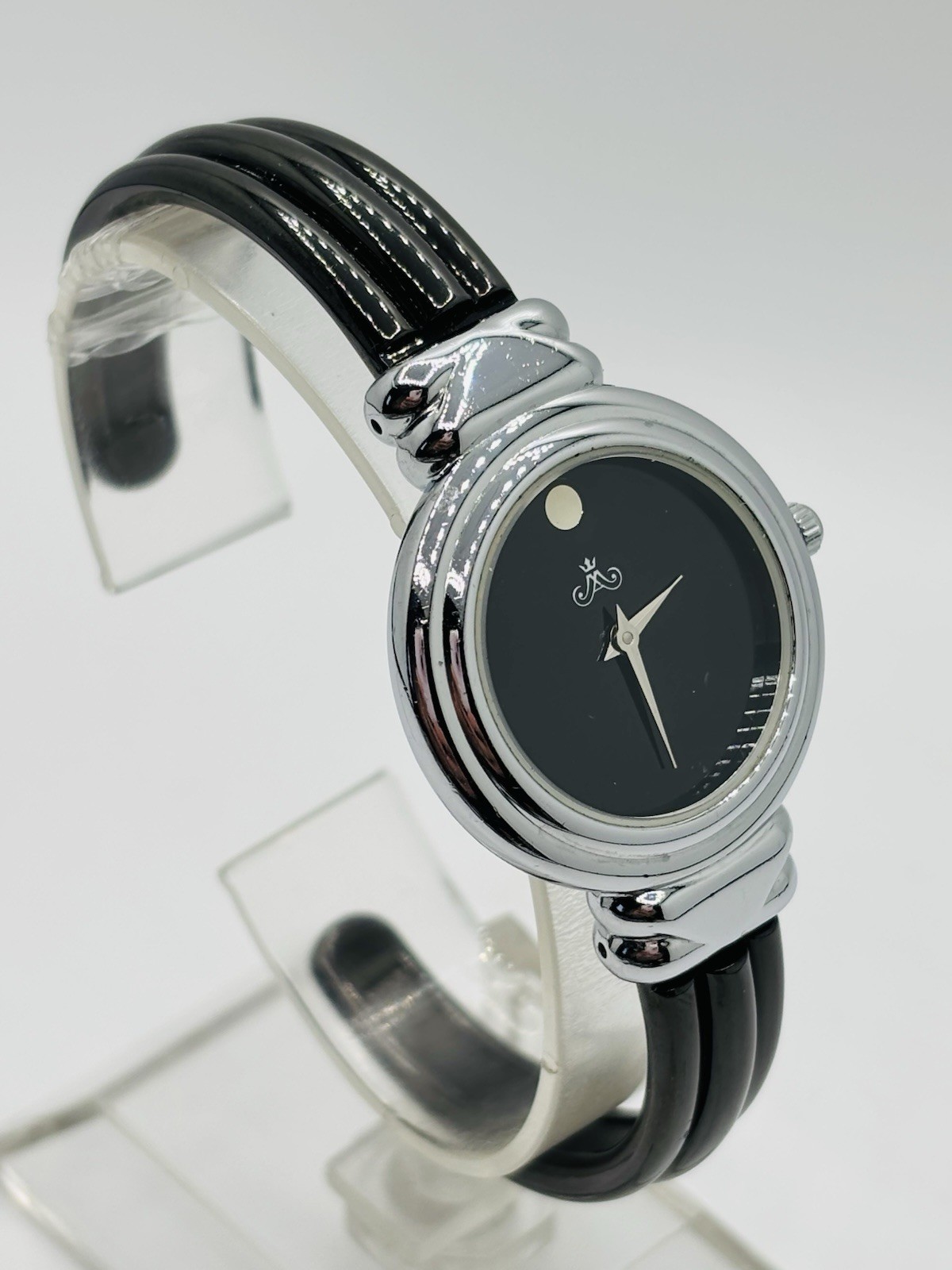 Meister Anker 1085-P Ceramic Bangle Cuff Watch Black Dial Quartz Women’s