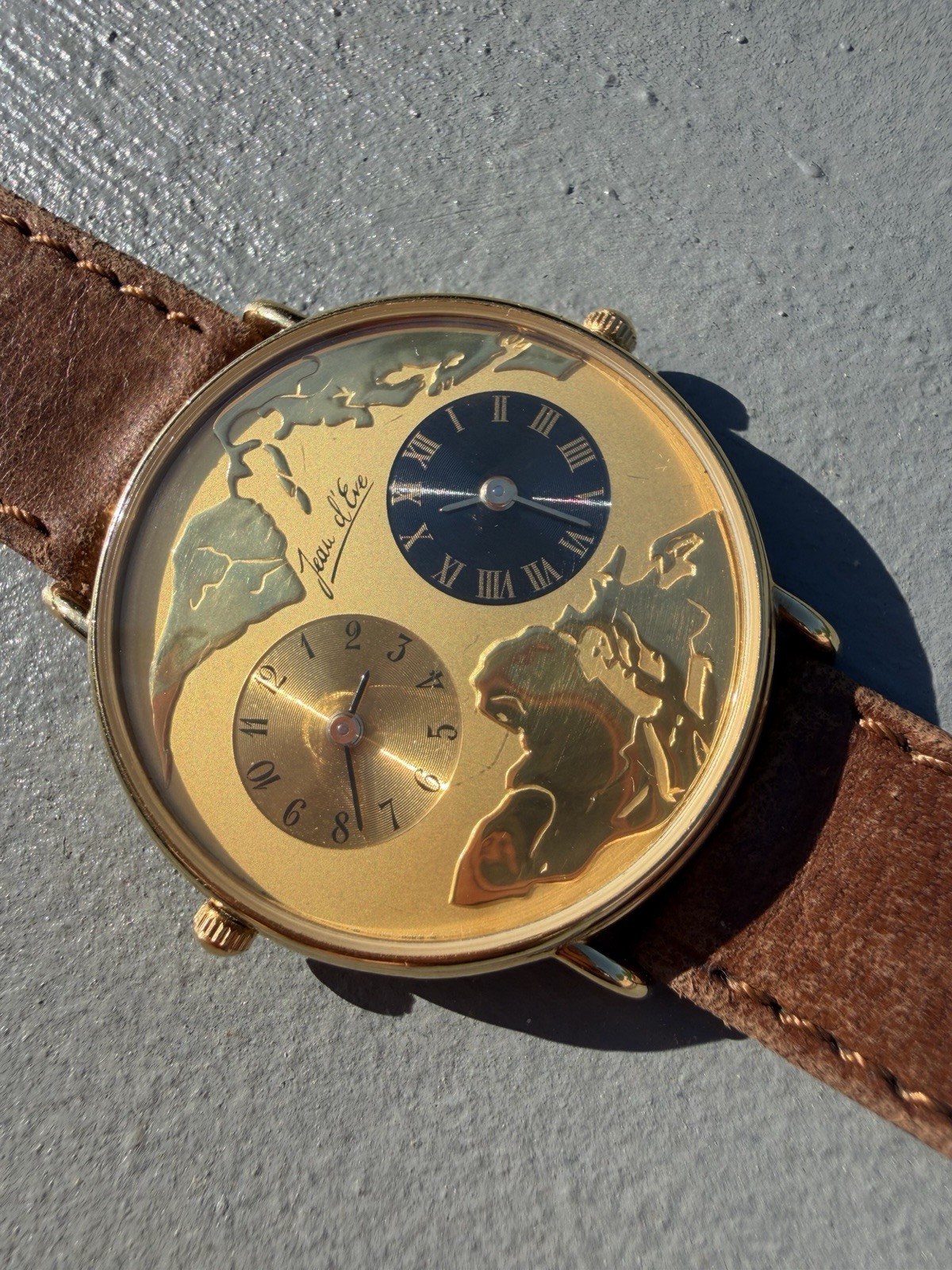 Rare Vintage Jean d’Eve (Dual Time) Watch Gold Plated (new batteries & Working)