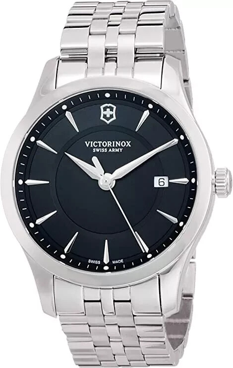 VICTORINOX LUXURY MEN WATCH Alliance Black Dial /SS Bracelet *241802 + New
