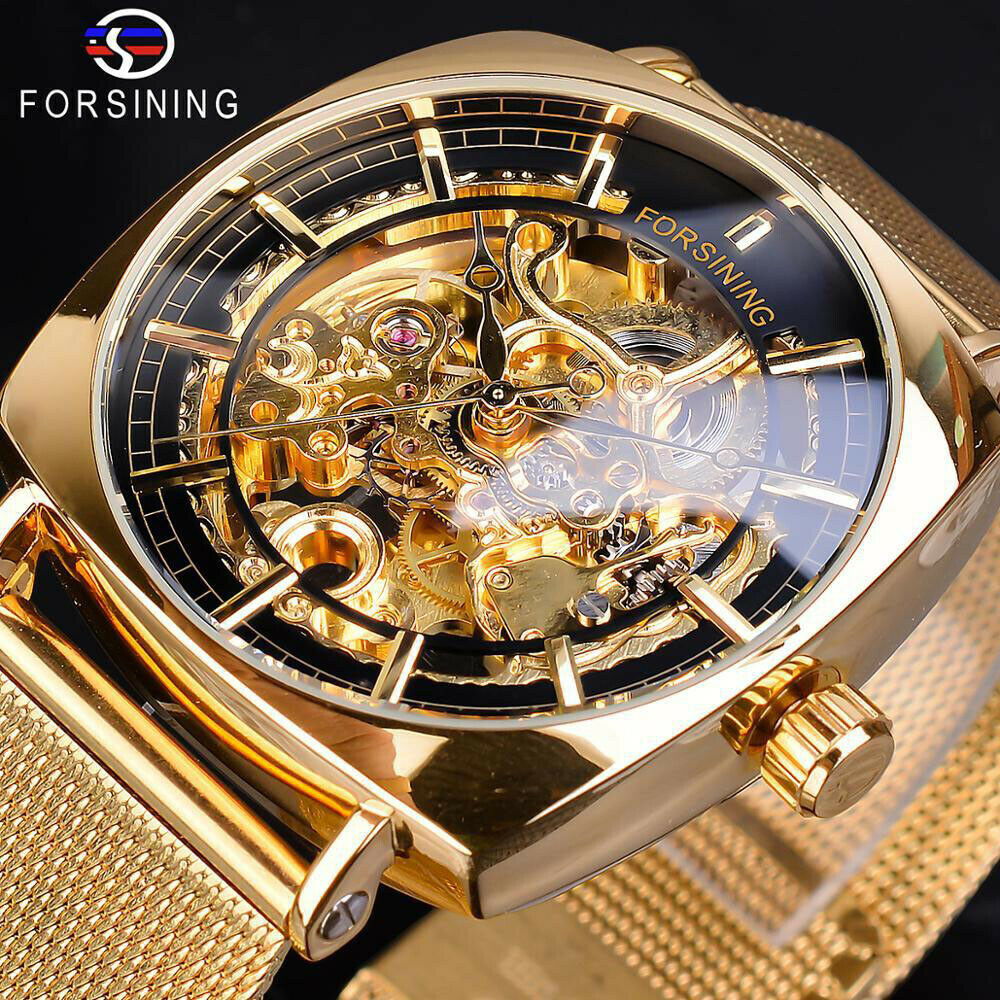 FORSINING Luxury Men’s Square Retro Hollow Skeleton Automatic Mechanical Watch