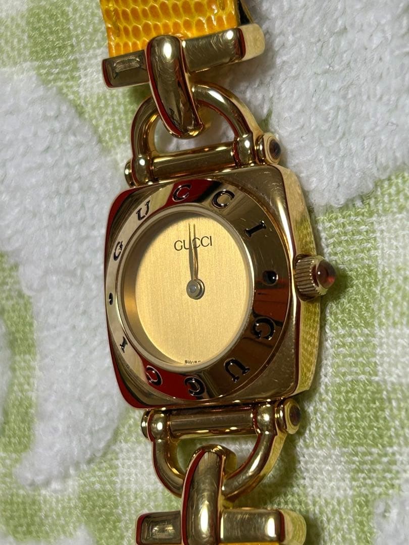 GUCCI Horsebit 6300L Gold GP Leather Square Watch