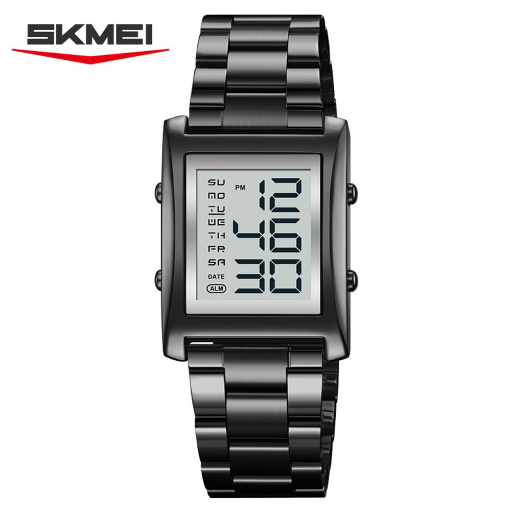SKMEI Men Watch Rectangle Digital Wristwatch Steel Countdown Stopwatch Boy Watch