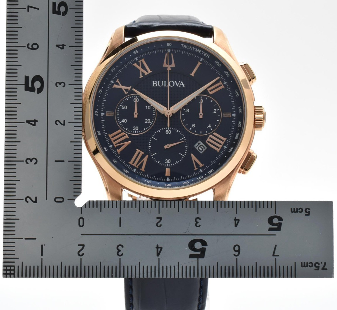 【w/Box】 Bulova Wilton 97B170 Classic Chronograph Rose Gold Blue Dial Men’s Watch