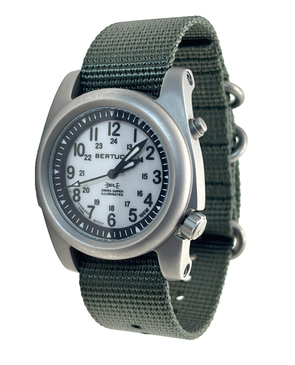 BERTUCCI MEN’S PREOWNED FIELD QUARTZ WATCH, MODEL A-2SEL SUPER ILLUMINATED
