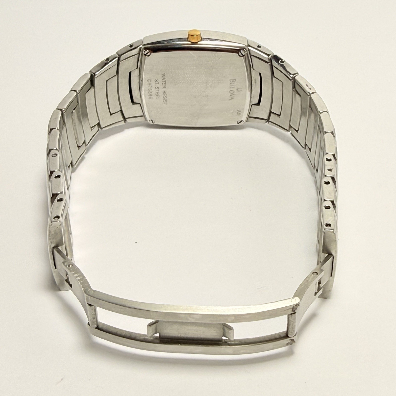 Bulova Men’s Two-Tone Rectangular Quartz Silver Dial SS Bracelet Date 30m