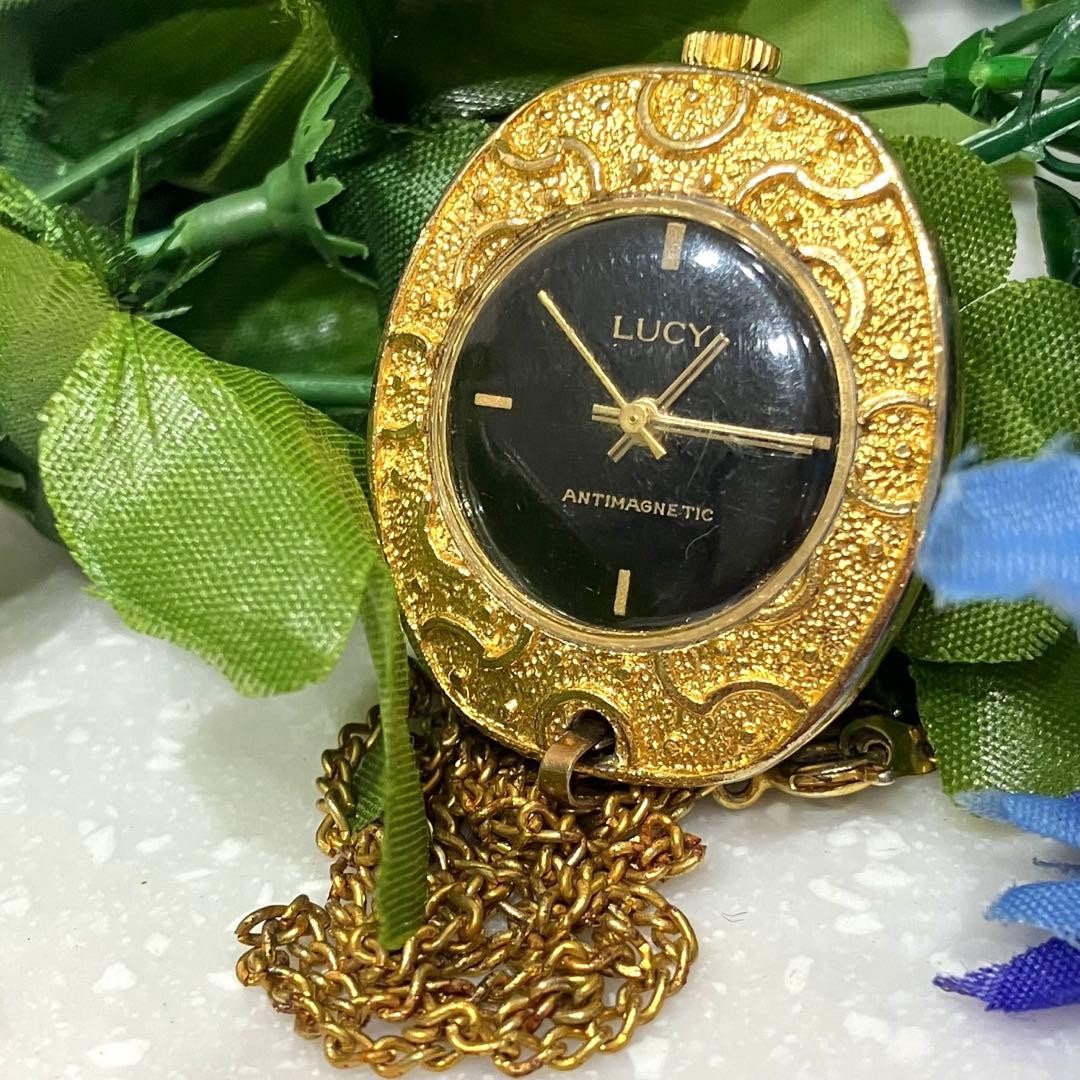 Vintage LUCY Pendant Watch Manual Necklace Gold Color