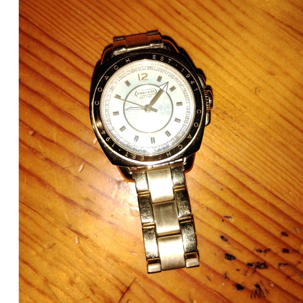Coach Est. 1941 Gold Stainless Bracelet Quartz Watch White Logo Dial 30m