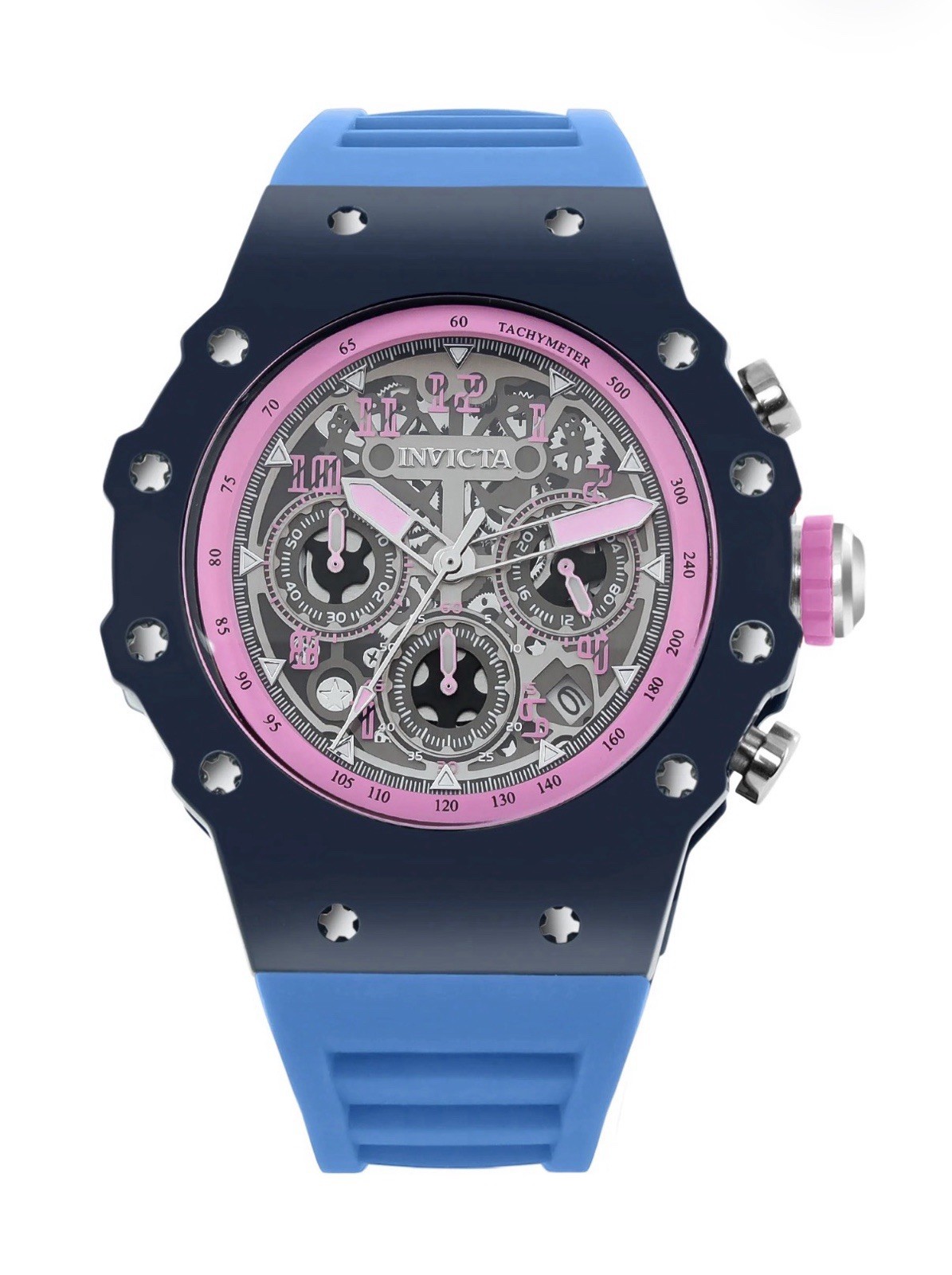 Invicta Racing Quartz Silver Dial, Quartz, Working Chronograph. Pink/Blue/Black!
