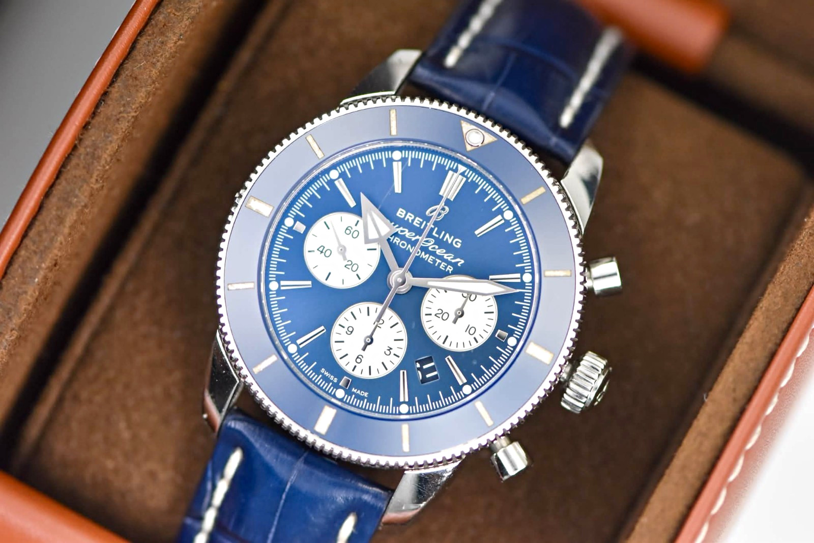 Breitling Superocean Automatic Chronograph Date Blue Dial 200m 44mm Box