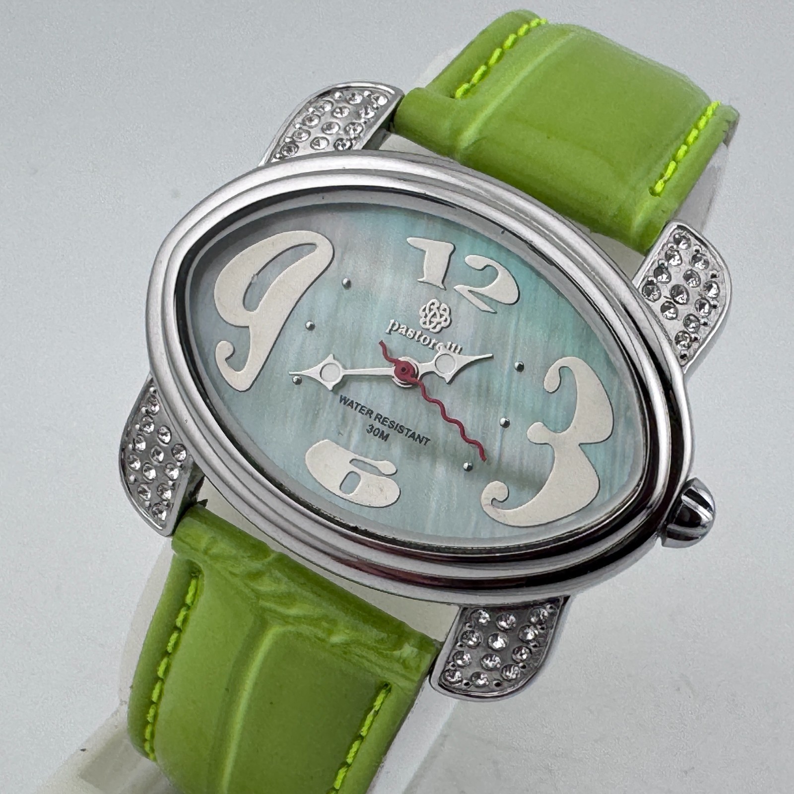 Pastorelli Quartz Watch Unisex 30m Silver Green Leather Swiss Parts New Battery