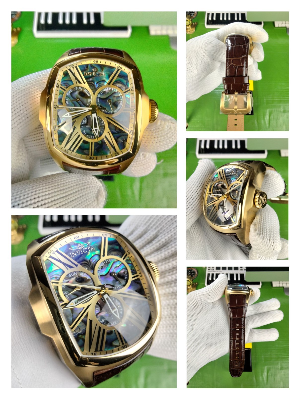Invicta Lupah Men’s Multi-Function Watch Abalone Dial 46.8 mm, Gold, Brown 35193