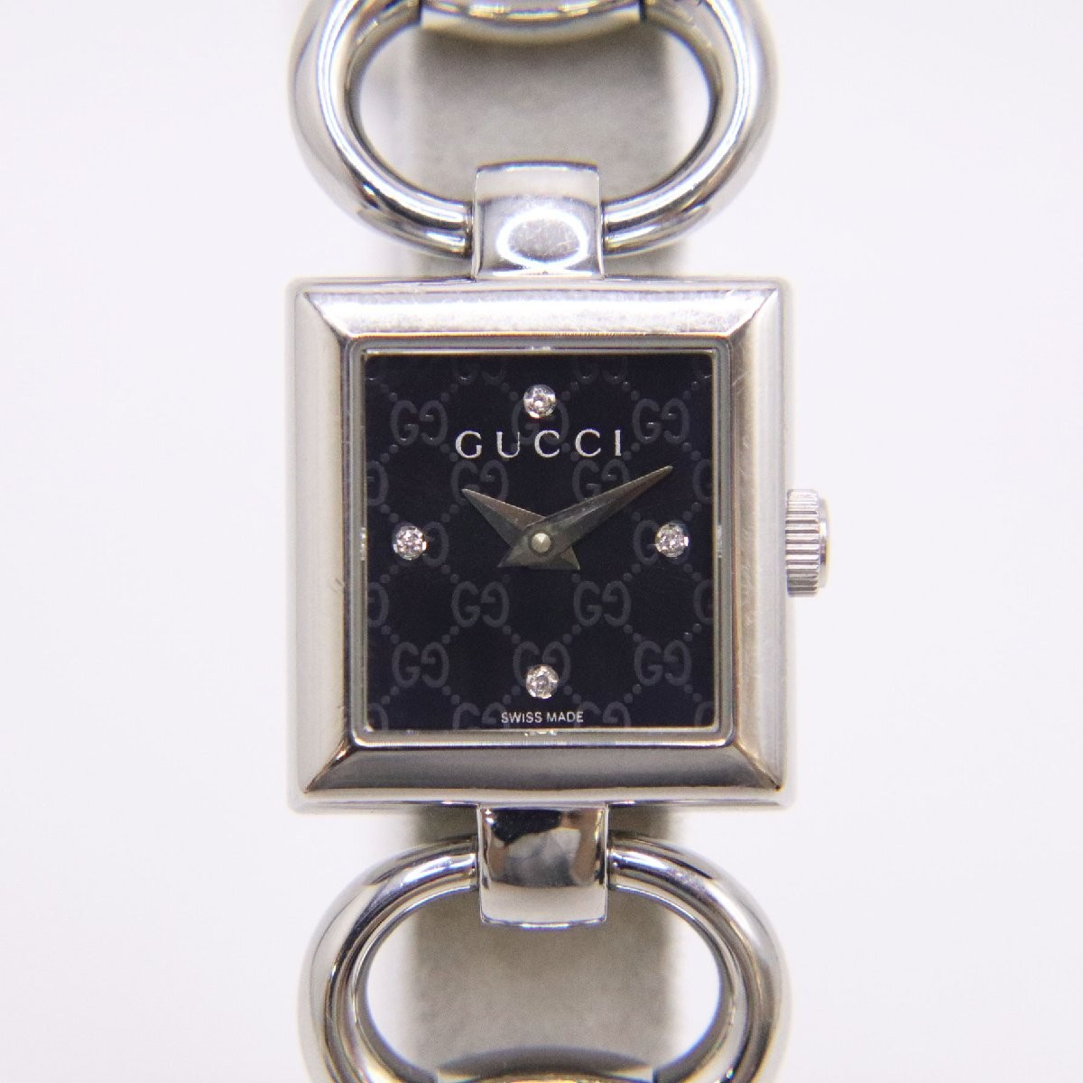 GUCCI GUCCI Tornavoni 120 4P Diamond 0.012ct YA120507 SS QZ Black Bangle Watch